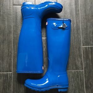 NWOT Royal Blue Glossy Tall Hunter Boots Sz 8